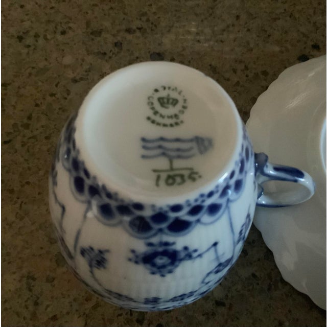 Royal Copenhagen 1980s Royal Copenhagen Blue Fluted Half Lace Cup & Saucer 1035 For Sale - Image 4 of 9