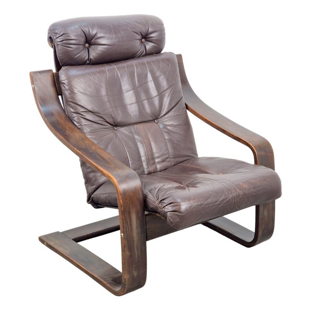 Vintage Coja Armchair in Brown Leather and Bentwood, 1970s For Sale