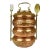 Mid 20th Century Hand Hammer Engraved Stackable Three Compartments Tiffin Copper and Brass Lunch Box For Sale