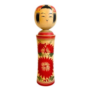 Kokeshi Doll Large Japanese Vintage Wooden Statue Hand Painted Artist Signed 11” Tall For Sale