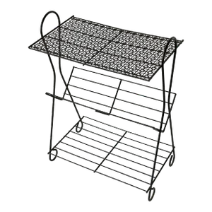 Mid Century Modern Black Patterned Wrought Iron Record Stand Magazine Holder