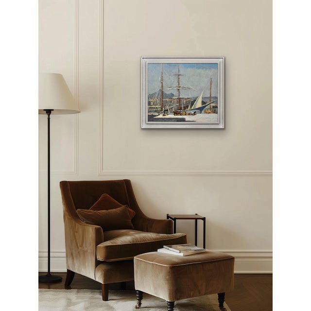Paul Bret, Unloading & Loading Ships, Palermo Harbour, Sicily, 1930s, Oil Painting, Framed For Sale - Image 13 of 18