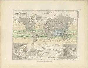 Antique Map of the Distribution of the Currents of Air by Johnston, 1850