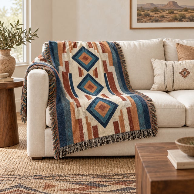 Rustic Southwestern Geometric Woven Throw Blanket – 60 × 50 For Sale - Image 3 of 5