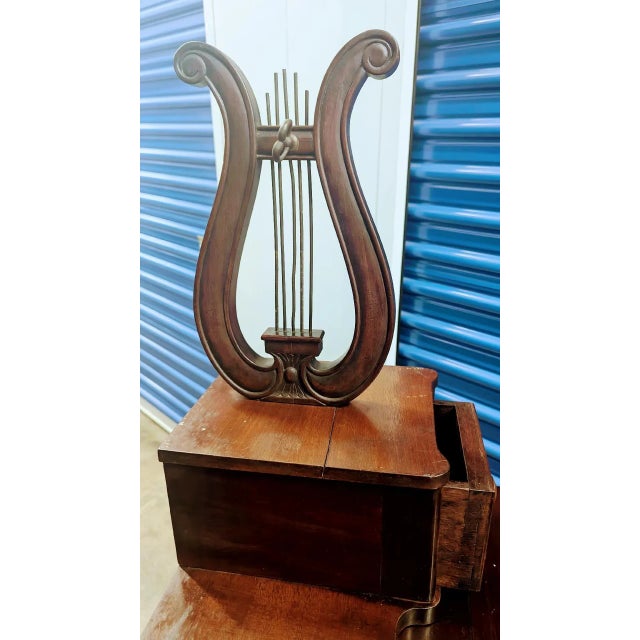 Wood Antique Mahogany Writing Desk Lyre-Shape Legs 18th Century For Sale - Image 7 of 13