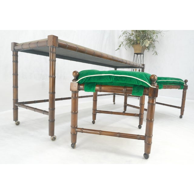 Mid Century c1970s Faux Bamboo Console Sofa Table & Pair Nesting Benches MINT! For Sale - Image 9 of 18