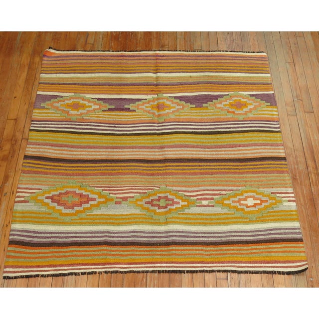 Native American Zabihi Collection Vintage Turkish Square Kilim - 5' x 5'3" For Sale - Image 3 of 6