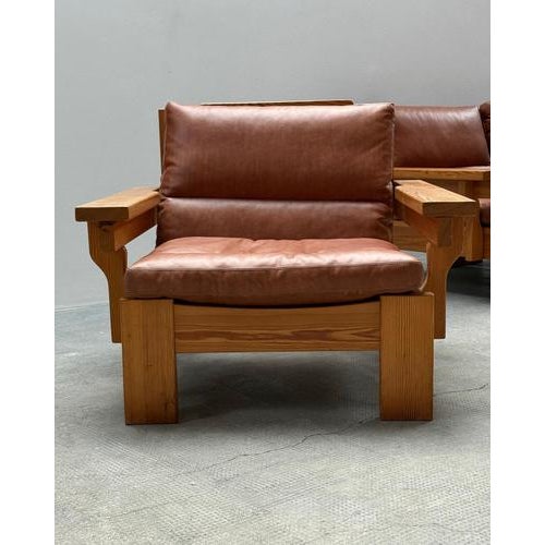 Scandinavian Modular Sofa in Pine and Cognac Leather, 1970s, Set of 4 For Sale - Image 9 of 18