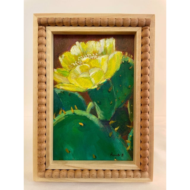 Blooming Cactus With Yellow Flowers – Framed Desert Painting by Pamela Baumann For Sale - Image 9 of 12
