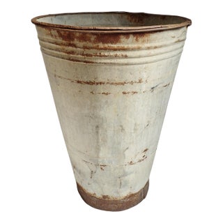 Vintage French Industrial Farmhouse Galvanized Bin Planter For Sale
