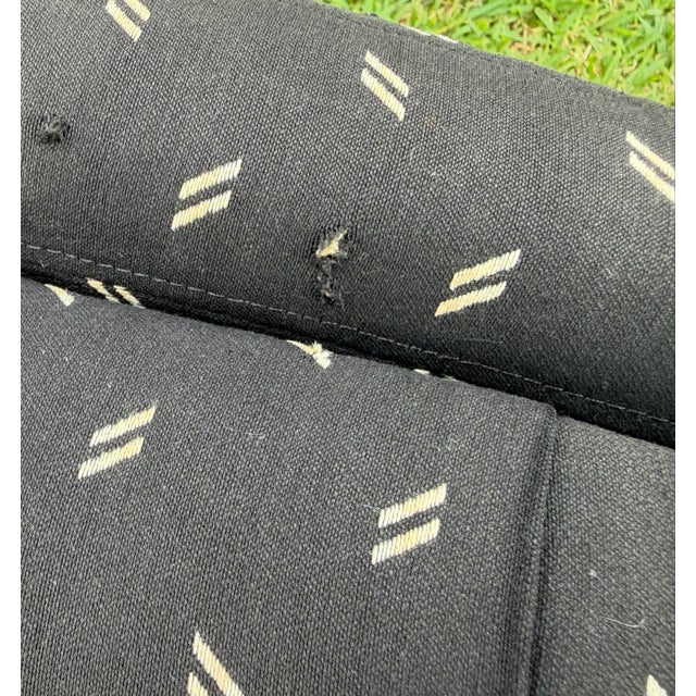 Vintage Parsons Style Black Upholstered Ottomans With Geometric Dash Fabric, a Pair For Sale - Image 11 of 11