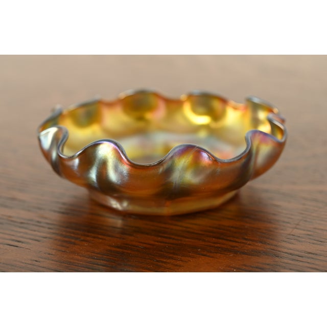 Gold Louis Comfort Tiffany Favrile Iridescent Art Glass Scalloped Bowl For Sale - Image 8 of 12