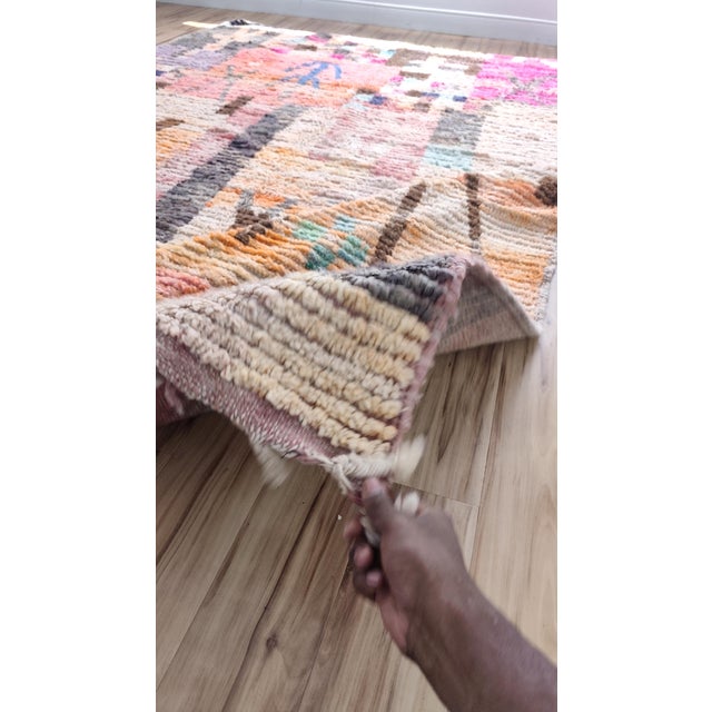 Contemporary Pink Turquoise Patchwork Wool Moroccan Rug For Sale - Image 10 of 17