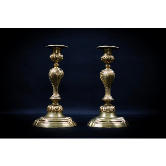 Louis XV Style Gilt Bronze Candlesticks, 1800s, Set of 2 For Sale - Image 9 of 12
