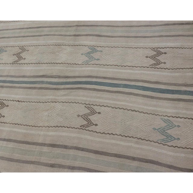 Tan Vintage Turkish Flat-Weave Muted Colored Kilim in Taupe, Brown and Light Blue For Sale - Image 8 of 12