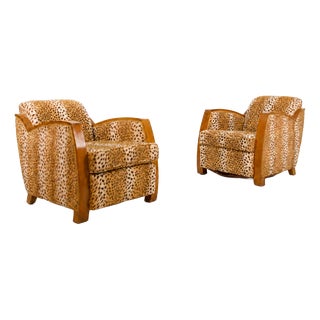 French Work Leopard Club Armchairs, 1930, Set of 2 For Sale