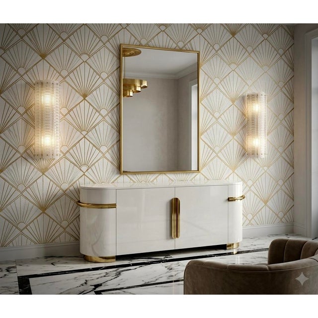 A captivating transparent white hue defines this Murano glass wall lamp, featuring a captivating, elongated design and a...