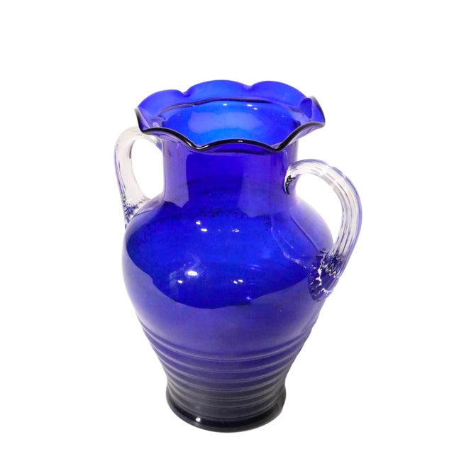 Mid-Century Modern Mid 20th Cobalt Glass Handled Vase Att. To Fostoria For Sale - Image 3 of 7