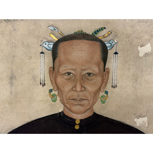 Black Antique Chinese Qing Dynasty Ancestor Portraits, Pair For Sale - Image 8 of 12