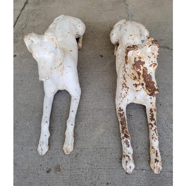 Metal J. W. Fiske Antique Recumbent Cast Iron Greyhounds a Pair For Sale - Image 7 of 11