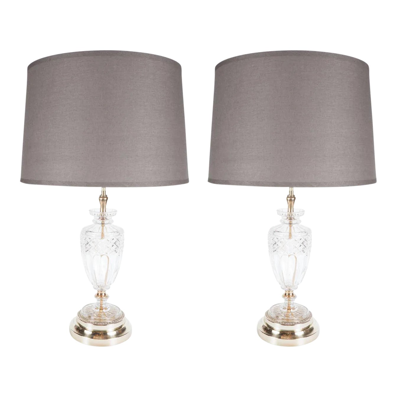 Hollywood Crystal Urn Lamps with Brass Fittings a Pair Chairish
