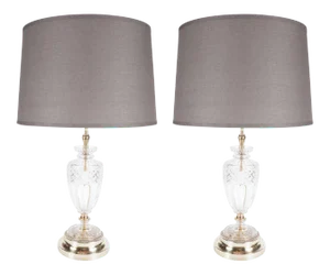 Hollywood Crystal Urn Lamps with Brass Fittings - a Pair