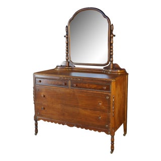 Antique Knox-Hutchins Burled Walnut 4 Drawer Dresser With Mirror & Jewelry Boxes For Sale