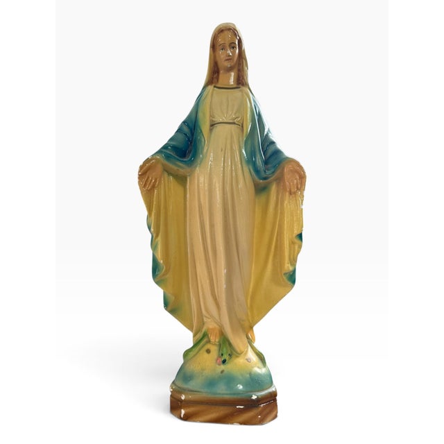 Religious Vintage Madonna Statue, Hand Painted Ceramic Virgin Mary Figure, 16.5" For Sale - Image 3 of 7