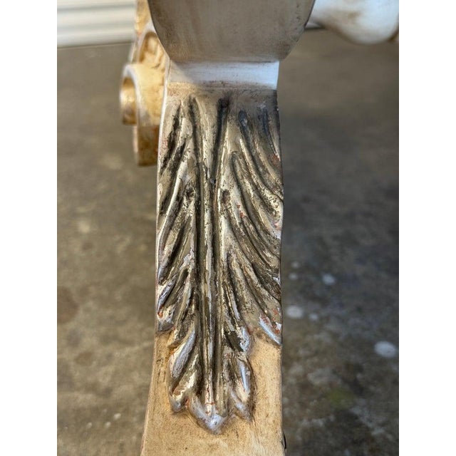 Pair of Italian Venetian Baroque Curule Stools - Hand - Carved Silvered Gilt For Sale - Image 4 of 12