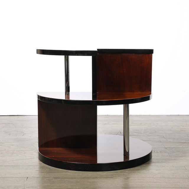Art Deco Machine Age 3-Tier Walnut Occasional Table With Chrome Rod Supports For Sale - Image 14 of 15
