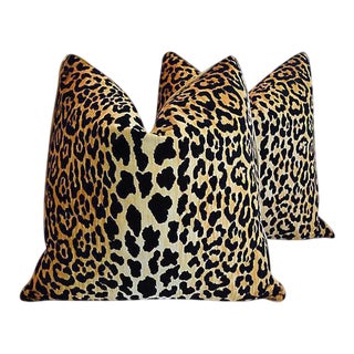 Leopard Animal Spot Safari Velvet Feather/Down Pillows 22" Square- Pair For Sale