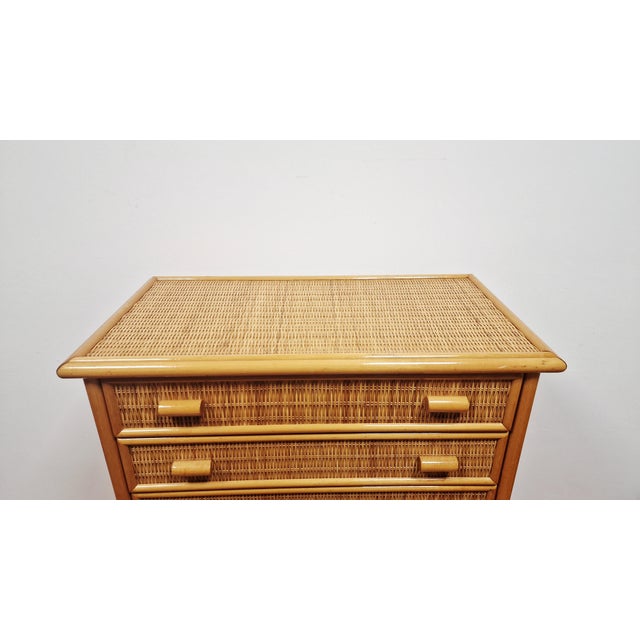 Vintage Chest of Drawers in Bamboo and Woven Wicker, 1970s For Sale - Image 11 of 13