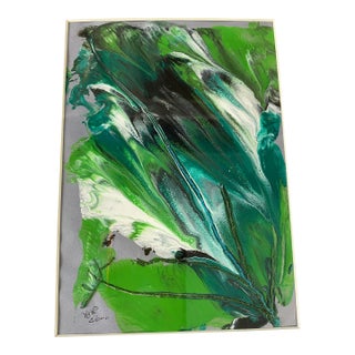 Acrylic and Embroidery Abstract on Paper Framed Feuillage by Yjr For Sale