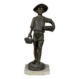 20th Century Bronze Metal Sculpture of a Young Fisherman For Sale