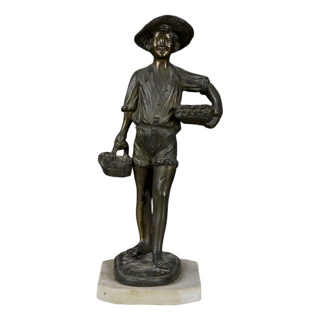 20th Century Bronze Metal Sculpture of a Young Fisherman For Sale