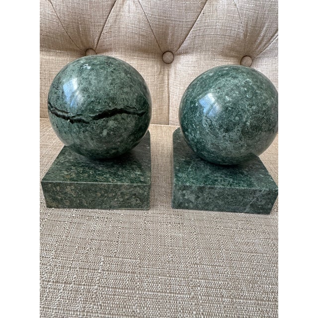 Vinage Green Marble Sphere Bookends For Sale - Image 4 of 9