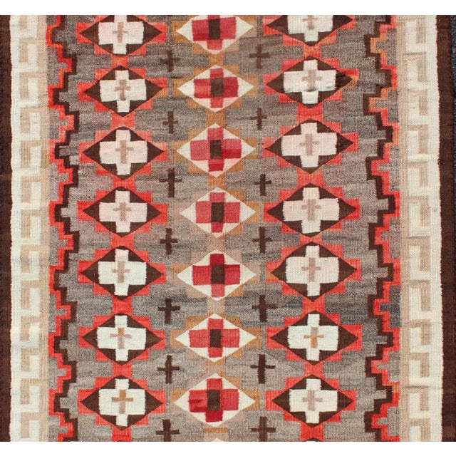 Antique Navajo Style Blanket With All Over Geometric in Gray, Red, Brown and Ivory For Sale - Image 4 of 11