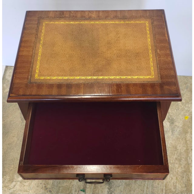 Mid 20th Century Mid-Century Mahogany and Leather Top English Silver Table For Sale - Image 5 of 12