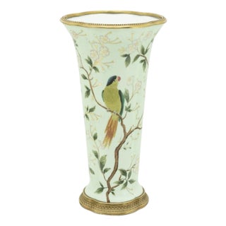 Regency Style Songbird Porcelain and Metal Vase For Sale