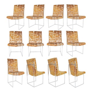 Milo Baughman Thin Frame Chrome Dining Chair in Gold Metallic, by Pairs Up to 12 For Sale