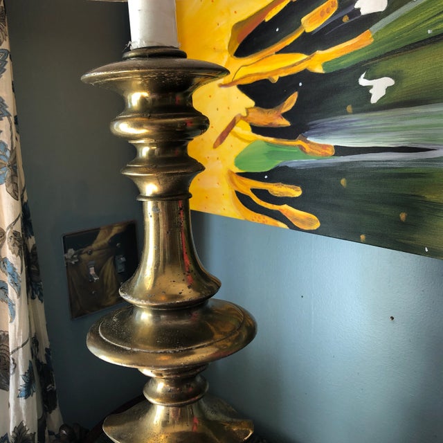 1970s Brass Footed Table Lamp With Shade For Sale - Image 9 of 10