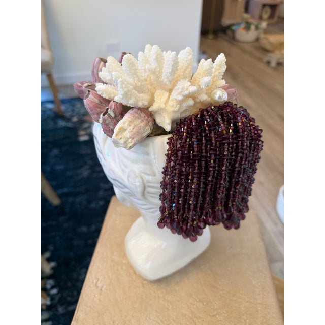Boho Chic Celestial Meets the Sea-Shell Incrusted Head-Coastal Art Sculpture For Sale - Image 3 of 13