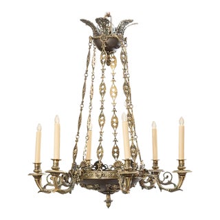 Mid 20th Century Russian Renaissance Revival Style Six-Light Bronze Chandelier For Sale