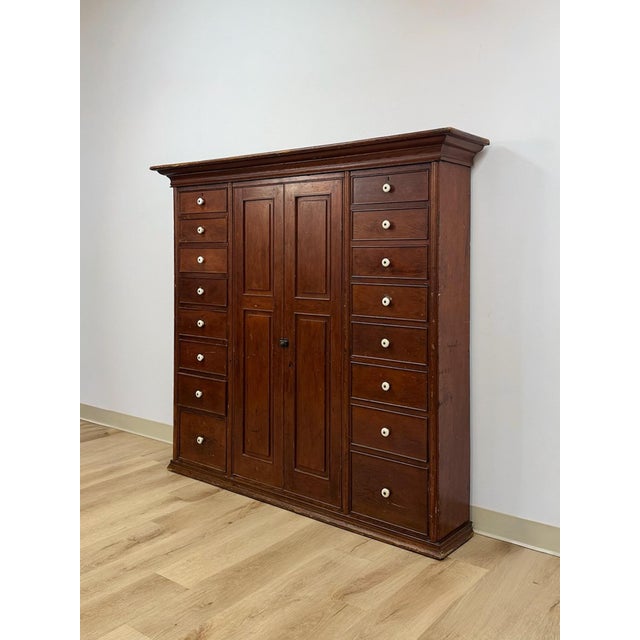 Traditional Rare Antique Apothecary Cabinet 16 Drawer Two Door Large Wood Storage For Sale - Image 3 of 12