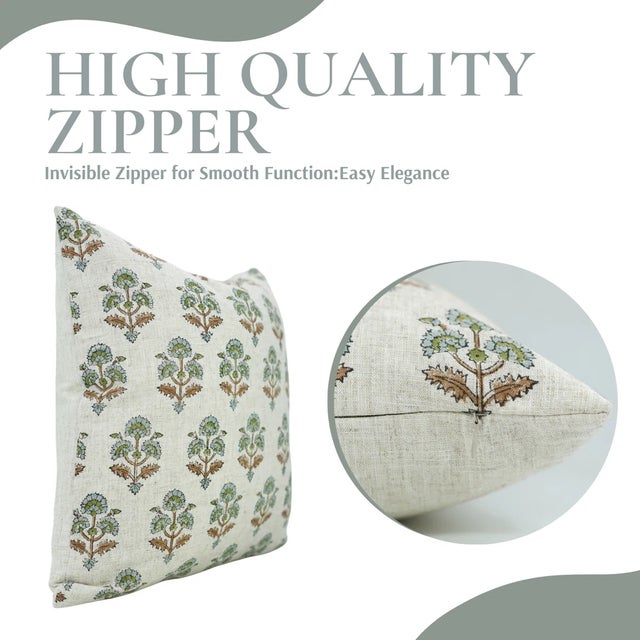 Art Deco Fabdivine Indian Block Print Cushion Cover 20x20 Inch Viscose Linen-Traffic Light For Sale - Image 3 of 5