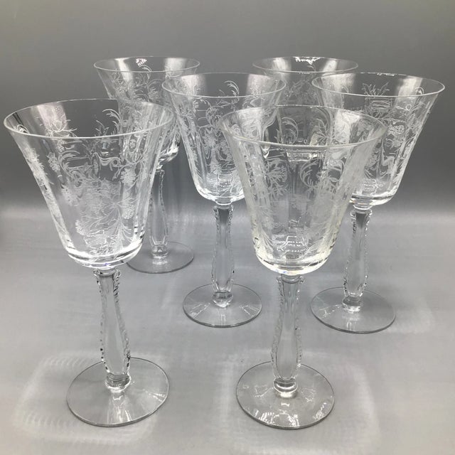 Etched Fostoria Heather Crystal Water Goblets-Set of 6 For Sale - Image 13 of 13