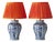 Delft Blue Ceramic Table Lamps with Persimmon Silk Shades from Boch Frères, 1960s, Set of 2 For Sale