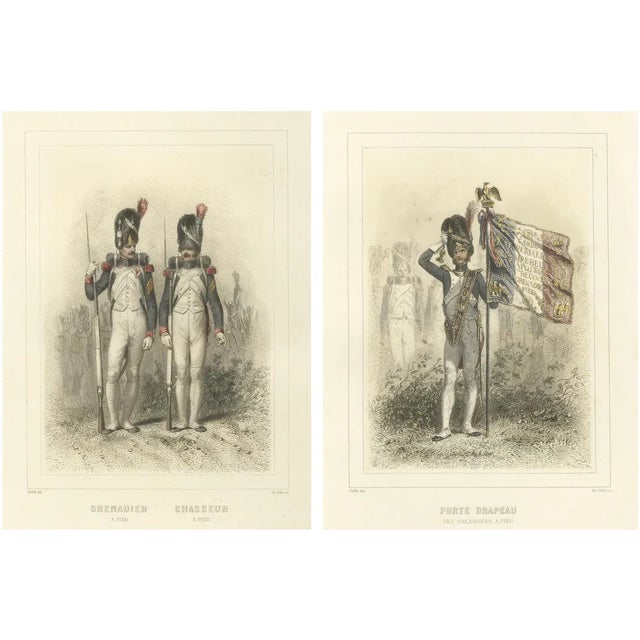 After Raffet, Napoleonic Foot Grenadiers Chasseur, Grenadier, and Flag Bearer, 1859, Print For Sale