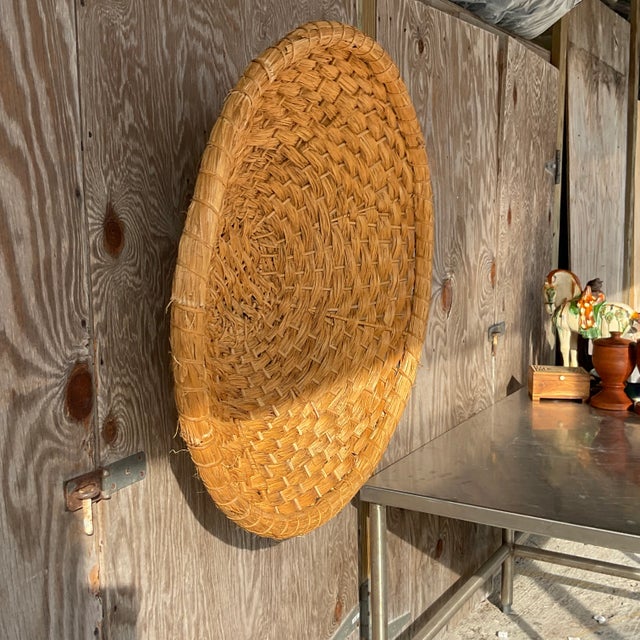 Vintage Coastal Monumental Woven Rattan Wall Plate Chairish