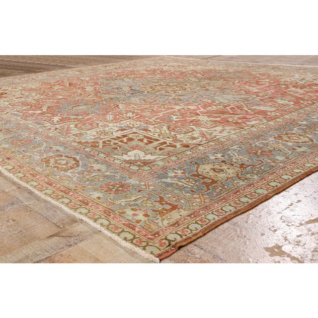 Brick Red Antique Persian Heriz Rug, 11'07 X 11'01 For Sale - Image 8 of 10